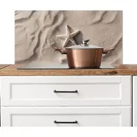 KitchenYeah Spatscherm keuken 80x40 cm - Kookplaat achterwand Strand - Zeester - Zand - Beige - Muurbeschermer - Spatwand fornuis - Hoogwaardig aluminium