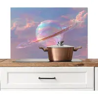 KitchenYeah Spatscherm keuken 80x55 cm - Kookplaat achterwand Planeet - Lucht - Wolken - Pasteltinten - Muurbeschermer - Spatwand fornuis - Hoogwaardig aluminium