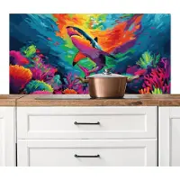 KitchenYeah Spatscherm keuken 120x60 cm - Kookplaat achterwand Haai - Koraalrif - Abstract - Kleurrijk - Muurbeschermer - Spatwand fornuis - Hoogwaardig aluminium