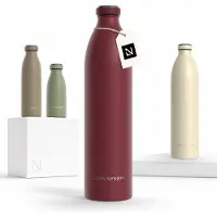LARS NYSØM Ren Roestvrijstalen drinkfles 1500ml - BPA-vrij geïsoleerde waterfles 1,50 Liter (Berry Red)