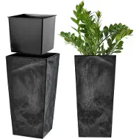 Kadax Bloempot, bloembak van kunststof, plantenbak voor bloemen, binnen en buiten, tuin, balkon, terras, huis, weerbestendig, imitatie rotan (36 cm hoog, betonzwart)