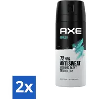 Axe 2 x - Deodorant Spray - 72hrs Anti Sweat - Apollo - 150 ml - Anti-transpirant - Deodorant - Apollo - 72 Uur Bescherming - Groen Fruit