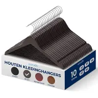 SereneLife Kleerhanger - Houten Hangers - Antislip Ruimtebesparende Kledinghangers - met 360° Draaibare Haak en Inkepingen - 10 Stuks - Duurzaam en Sterk voor Hemden, Truien, Hoodies, en Jurken