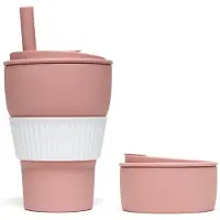 Motivai Opvouwbare Siliconen Koffiebeker met Rietje – 470ML – Herbruikbare To Go Cup – Lekvrij & BPA-vrij – Duurzame Reisbeker voor Koffie & Thee – Rosé