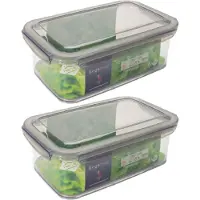 Hega hogar 3x vershoudbakjes - transparant/grijs - 1,9 liter - 24 x 15 x 8 cm- plastic - bewaarbakje - voedsel bewaar bakjes - diepvriesbakjes
