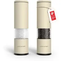 LARS NYSØM Lagom - Zout en Pepermolen Set (2 stuks) - Keramisch maalwerk met Instelbare Maalgraad - Roestvrijstaalen Zoutmolen Pepermolen (Almond Beige)