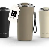 LARS NYSØM Rørelse Thermo Coffee Mug-to-go 500ml - BPA-vrij met Isolatie - Met Draagriem & Tritan Deksel (Taupe Brown)