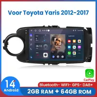 AWESAFE Geschikt voor Toyota Yaris 2012-2017 - Carplay & Android auto - 2GB+64GB - GPS Navigatie Bluetooth WIFI - 2012 2013 2014 2015 2016 2017