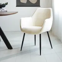 Dimehouse Set van 4 Eetkamerstoelen Sev Crème Chenille Stof - Met Armleuning - Chenille - Scandinavisch & Basic