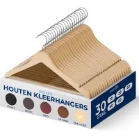 SereneLife Kleerhangers, Houten Hangers, Premium Kledinghanger, Ruimtebesparende Zware Houten Hangers, 30 Stuks