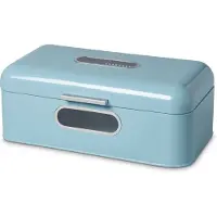 Echtwerk retro broodtrommel van metaal met venster - lichtblauw, 42 x 23 x 16,5 cm