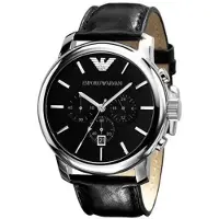 Giorgio Armani Emporio Heren Chronograaf Horloge Zwarte Leren Band Wijzerplaat AR0431