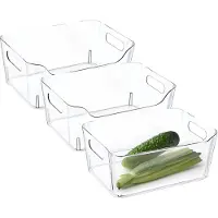 Excellent houseware Koelkast/keuken organizer mand/bak - 3x - transparant - kunststof - L23 x B16 x H9 cm - groente lade - 3 liter