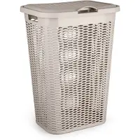 PlasticForte Wasmand Ventilation - met deksel - beige - kunststof - 51 liter - 43 x 35 x 61 cm - Badkamer - Wasgoed - Nieuw design - Zeer stevig