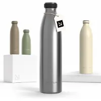 LARS NYSØM Ren Roestvrijstalen drinkfles 1000ml - BPA-vrije geïsoleerde waterfles - voorSport, Fiets, Volwassene, Kids (Stainless Steel)
