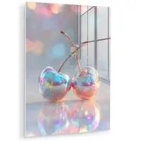 MuchoWow Glasschilderij 60x80 cm - Schilderij acrylglas - Kersen - Glanzend - Regenboogkleur - Foto op glas - Muurdecoratie woonkamer - Wanddecoratie slaapkamer - Schilderijen