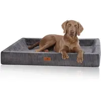 Knuffelwuff orthopedisch hondenbed van ribfluweel met handgeweven uiterlijk Santiago XL 105 x 80 cm grijs
