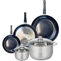 Fackelmann Set van 3 Koekenpannen 20, 28 en 32 cm en 2 kookpotten 14 en 24 cm Elo Prima Glanzend