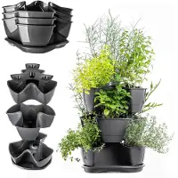 Kadax Plantentoren, verticale kruidentuin van robuust kunststof, 3 l/9 l zuilpot, verticale tuin voor balkon, terras, stapelbare plantenpotten, staand 3, grafiet