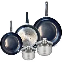 Fackelmann Set van 3 Koekenpannen 24, 28 en 32 cm en 2 kookpotten 14 en 16 cm Elo Prima Glanzend