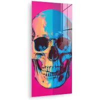 MuchoWow Glasschilderij 20x40 cm - Schilderij acrylglas - Neon - Blauw - Pop-art - Schedel - Foto op glas - Muurdecoratie woonkamer - Wanddecoratie slaapkamer - Schilderijen