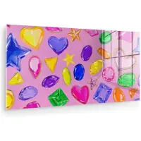 MuchoWow Glasschilderij 40x20 cm - Schilderij acrylglas - Edelstenen - Vormen - Hartje - Kleurrijk - Foto op glas - Muurdecoratie woonkamer - Wanddecoratie slaapkamer - Schilderijen