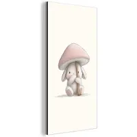 MuchoWow Aluminium schilderij 40x80 cm - Wanddecoratie metaal - Paddenstoel - Konijn - Roze - Metalen muurdecoratie woonkamer - Decoratie industrieel - Foto op dibond - Industriële accessoires slaapkamer