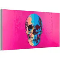 MuchoWow Aluminium schilderij 120x60 cm - Wanddecoratie metaal - Neon - Blauw - Pop-art - Schedel - Metalen muurdecoratie woonkamer - Decoratie industrieel - Foto op dibond - Industriële accessoires slaapkamer