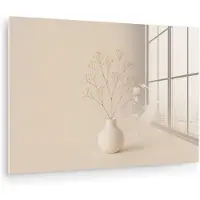 MuchoWow Glasschilderij 120x80 cm - Schilderij acrylglas - Vaas - Takken - Bloemetjes - Wit - Foto op glas - Muurdecoratie woonkamer - Wanddecoratie slaapkamer - Schilderijen