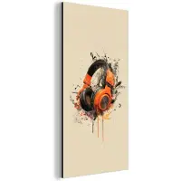 MuchoWow Aluminium schilderij 40x80 cm - Wanddecoratie metaal - Koptelefoon - Oranje - Explosief - Metalen muurdecoratie woonkamer - Decoratie industrieel - Foto op dibond - Industriële accessoires slaapkamer