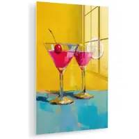 MuchoWow Glasschilderij 20x30 cm - Schilderij acrylglas - Glazen - Cocktail - Citroen - Kers - Foto op glas - Muurdecoratie woonkamer - Wanddecoratie slaapkamer - Schilderijen
