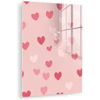 MuchoWow Glasschilderij 60x80 cm - Schilderij acrylglas - Hartjes - Patroon - Roze - Eenvoudig - Foto op glas - Muurdecoratie woonkamer - Wanddecoratie slaapkamer - Schilderijen