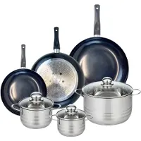 Fackelmann Set van 3 Koekenpannen 24, 28 en 32 cm en 3 kookpotten 14, 16 en 24 cm Elo Prima Brillant