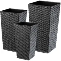 Kadax Plantenbakken met binnenpot, 36/46,5/57,5 cm hoog, grafiet rotan, weerbestendige en robuuste bloempot van kunststof, bloempotten voor binnen en buiten