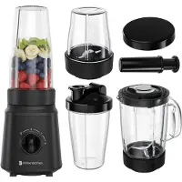 Kitchenbrothers Blender - Complete Set - 2x 750ml Kan - Grinder - Stamper - To-Go Bekers - Zwart