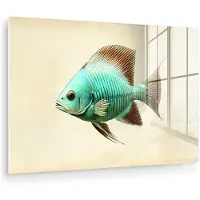 MuchoWow Glasschilderij 90x60 cm - Schilderij acrylglas - Schubben - Vis - Mint - Minimalistisch - Foto op glas - Muurdecoratie woonkamer - Wanddecoratie slaapkamer - Schilderijen