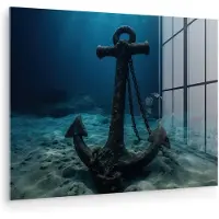 MuchoWow Glasschilderij 120x90 cm - Schilderij acrylglas - Anker - Ijzer - Zeebodem - Zand - Foto op glas - Muurdecoratie woonkamer - Wanddecoratie slaapkamer - Schilderijen