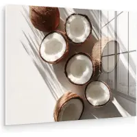 MuchoWow Glasschilderij 80x60 cm - Schilderij acrylglas - Kokosnoten - Bruin - Shaduw - Foto op glas - Muurdecoratie woonkamer - Wanddecoratie slaapkamer - Schilderijen