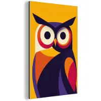 MuchoWow Aluminium schilderij 40x60 cm - Wanddecoratie metaal - Uil - Grafisch - Kleurrijk - Ogen - Metalen muurdecoratie woonkamer - Decoratie industrieel - Foto op dibond - Industriële accessoires slaapkamer