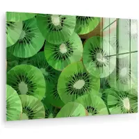 MuchoWow Glasschilderij 30x20 cm - Schilderij acrylglas - Kiwi - Groen - Pitten - Foto op glas - Muurdecoratie woonkamer - Wanddecoratie slaapkamer - Schilderijen