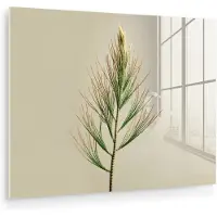 MuchoWow Glasschilderij 80x60 cm - Schilderij acrylglas - Dennentak - Naaldvormige bladeren - Lichtgroen - Foto op glas - Muurdecoratie woonkamer - Wanddecoratie slaapkamer - Schilderijen