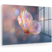 MuchoWow Glasschilderij 120x80 cm - Schilderij acrylglas - Vlinder - Vleugels - Pastel - Glinstering - Foto op glas - Muurdecoratie woonkamer - Wanddecoratie slaapkamer - Schilderijen