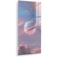 MuchoWow Glasschilderij 40x80 cm - Schilderij acrylglas - Planeet - Lucht - Wolken - Pasteltinten - Foto op glas - Muurdecoratie woonkamer - Wanddecoratie slaapkamer - Schilderijen