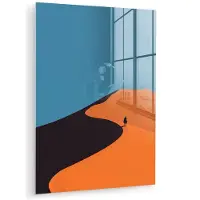 MuchoWow Glasschilderij 30x40 cm - Schilderij acrylglas - Feloranje duinen - Schaduw - Lege hemel - Foto op glas - Muurdecoratie woonkamer - Wanddecoratie slaapkamer - Schilderijen