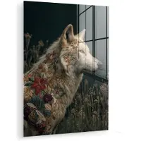 MuchoWow Glasschilderij 30x40 cm - Schilderij acrylglas - Wolf - Bloemen - Natuur - Foto op glas - Muurdecoratie woonkamer - Wanddecoratie slaapkamer - Schilderijen