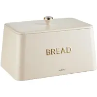 Hobby Hall Broodtrommel - Brooddoos - 35x23x21 cm - Beige met Gouden Details - Metaal & Bamboe - Hygienisch & Eenvoudig Schoonmaken - Broodbak