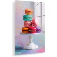 MuchoWow Glasschilderij 100x150 cm - Schilderij acrylglas - Macarons - Schaal - Pastel - Kleurrijk - Foto op glas - Muurdecoratie woonkamer - Wanddecoratie slaapkamer - Schilderijen