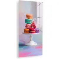 MuchoWow Glasschilderij 20x40 cm - Schilderij acrylglas - Macarons - Schaal - Pastel - Kleurrijk - Foto op glas - Muurdecoratie woonkamer - Wanddecoratie slaapkamer - Schilderijen