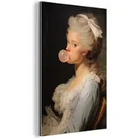 MuchoWow Aluminium schilderij 40x60 cm - Wanddecoratie metaal - Vrouw - Barokjurk - Kauwgom - Metalen muurdecoratie woonkamer - Decoratie industrieel - Foto op dibond - Industriële accessoires slaapkamer