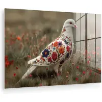 MuchoWow Glasschilderij 60x40 cm - Schilderij acrylglas - Duif - Bloemen - Natuur - Foto op glas - Muurdecoratie woonkamer - Wanddecoratie slaapkamer - Schilderijen